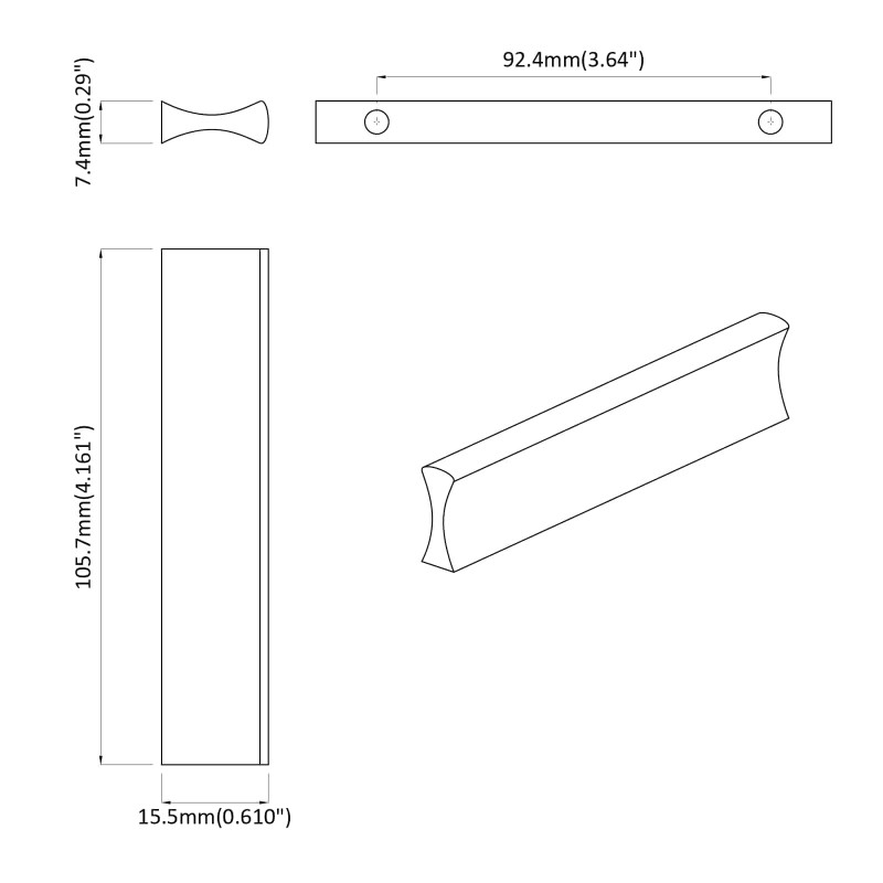 Uchwyt Gładki 12 pcs Srebrny 105.7 x 7.4 x 15.5 mm Aluminium