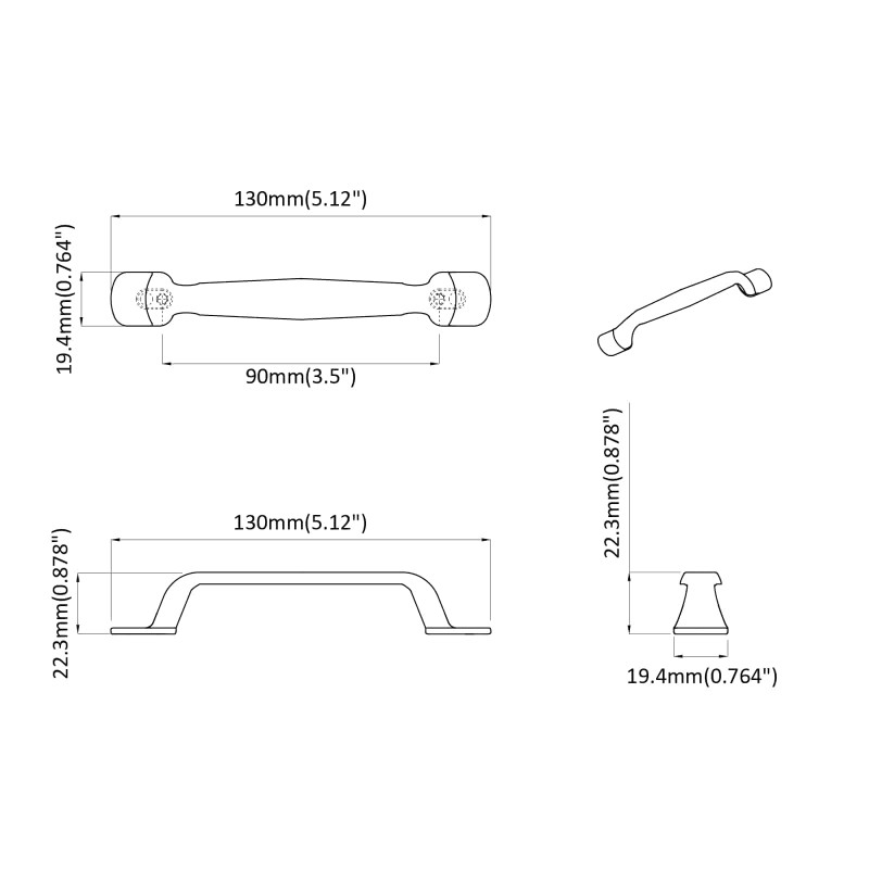 Uchwyt meblowy 12 pcs Czarny 130 x 19,4 x 22,3 mm Aluminium