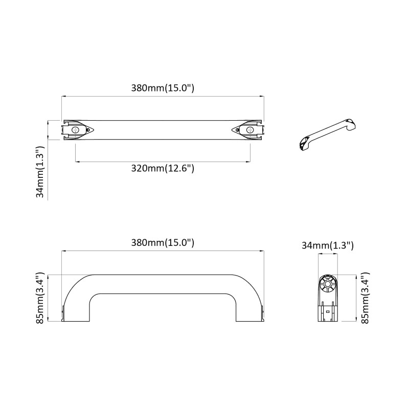 Uchwyt Gładki 2 pcs Czarny 380 x 34 x 85 mm Aluminium i PP