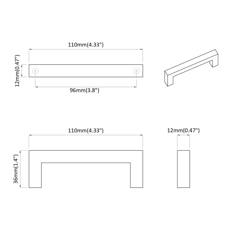 Uchwyt meblowy 2 pcs Czarny 110 x 12 x 36 mm Żelazo