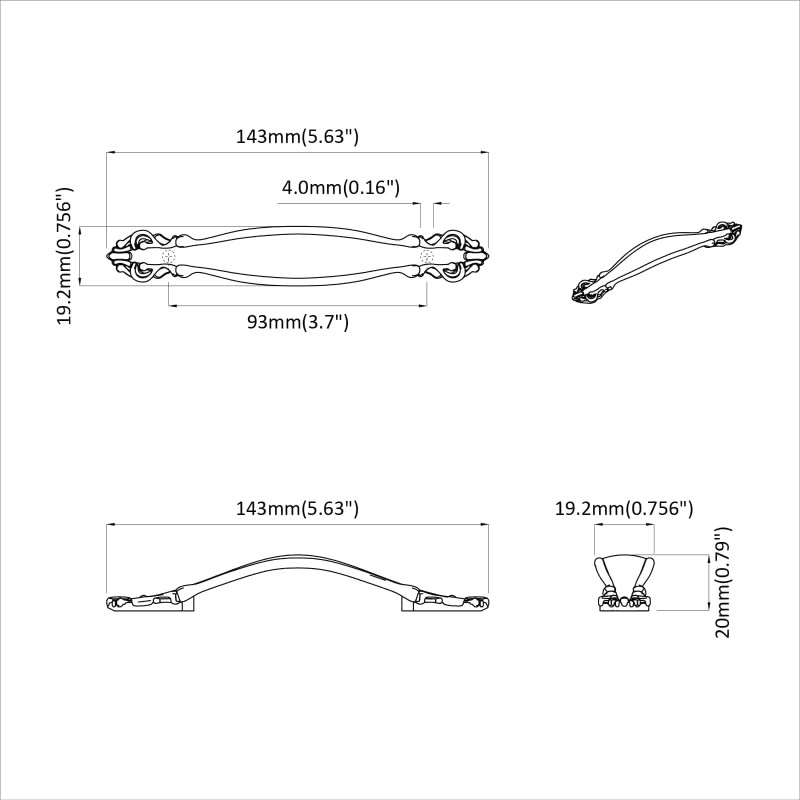 Uchwyt 12 pcs Czarny 143 x 19,2 x 20 mm Stop cynkowy