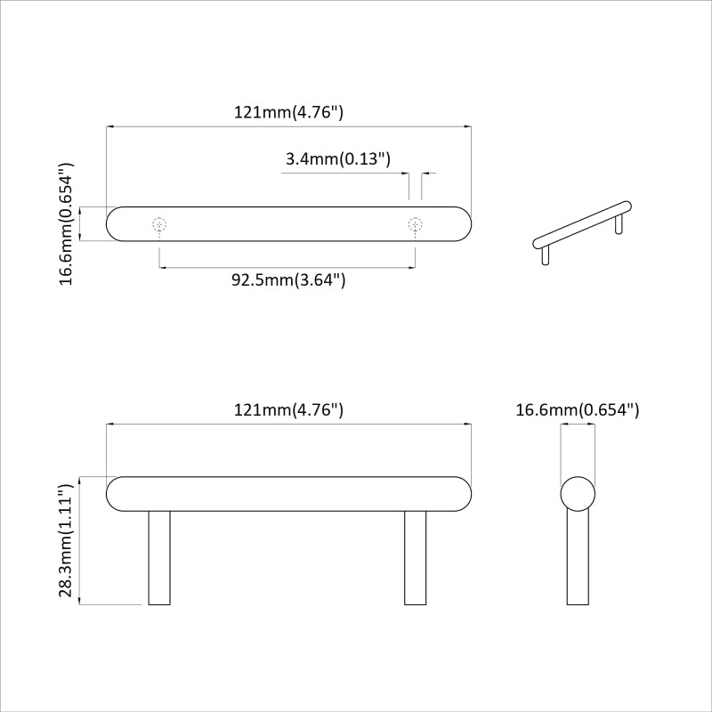 Uchwyt do szafki 474 pcs Czarny 121 x 16.6 x 28.3 mm Żelazo