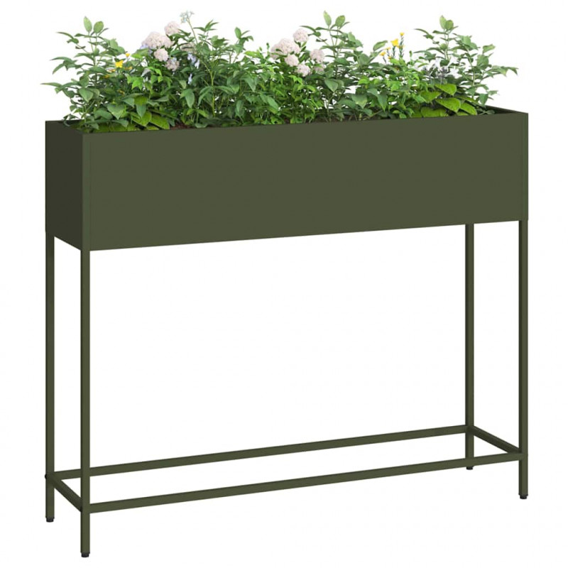 Podwyższona doniczka ogrodowa oliwkowy 100 x 26 x 82 cm Stal