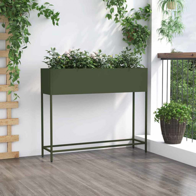 Podwyższona doniczka ogrodowa oliwkowy 100 x 26 x 82 cm Stal