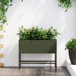 Podwyższona doniczka ogrodowa oliwkowy 60 x 26 x 45 cm Stal