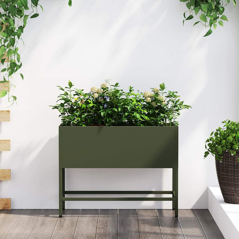 Podwyższona doniczka ogrodowa oliwkowy 60 x 26 x 45 cm Stal