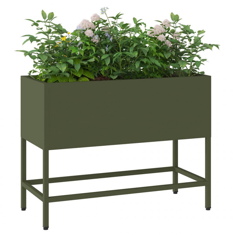 Podwyższona doniczka ogrodowa oliwkowy 60 x 26 x 45 cm Stal