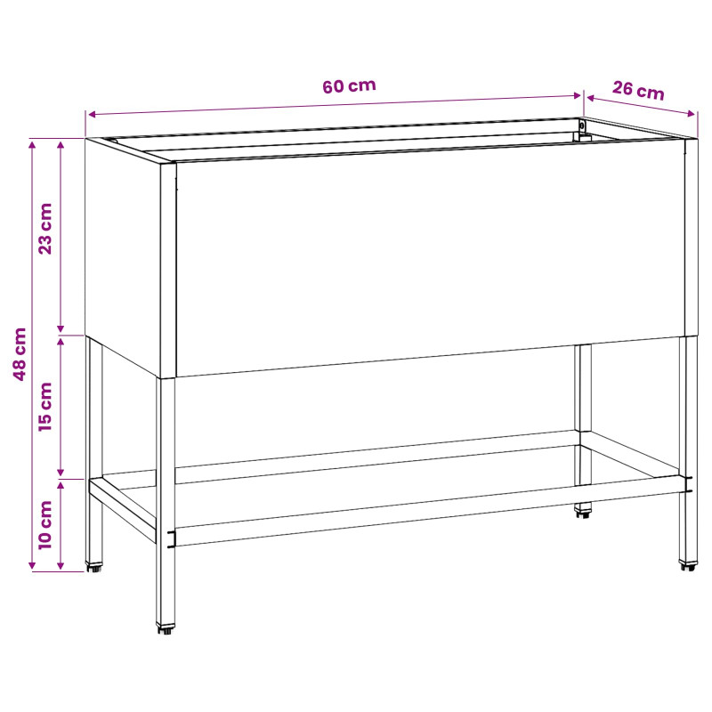 Podwyższona doniczka ogrodowa Srebrny 60 x 26 x 45 cm