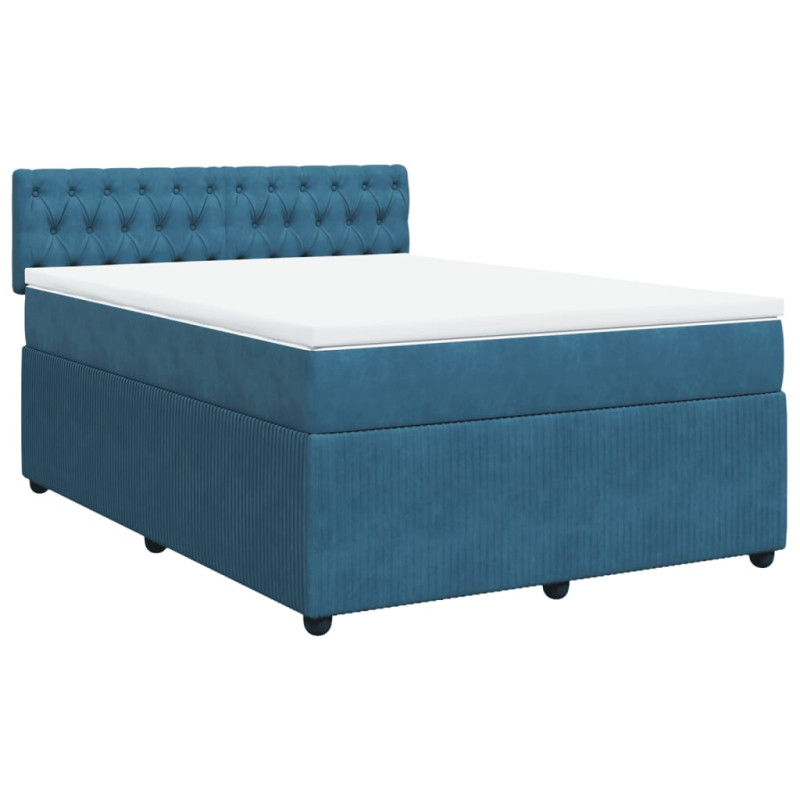 Łóżko kontynentalne z materacem, niebieskie, 140x190cm, aksamit