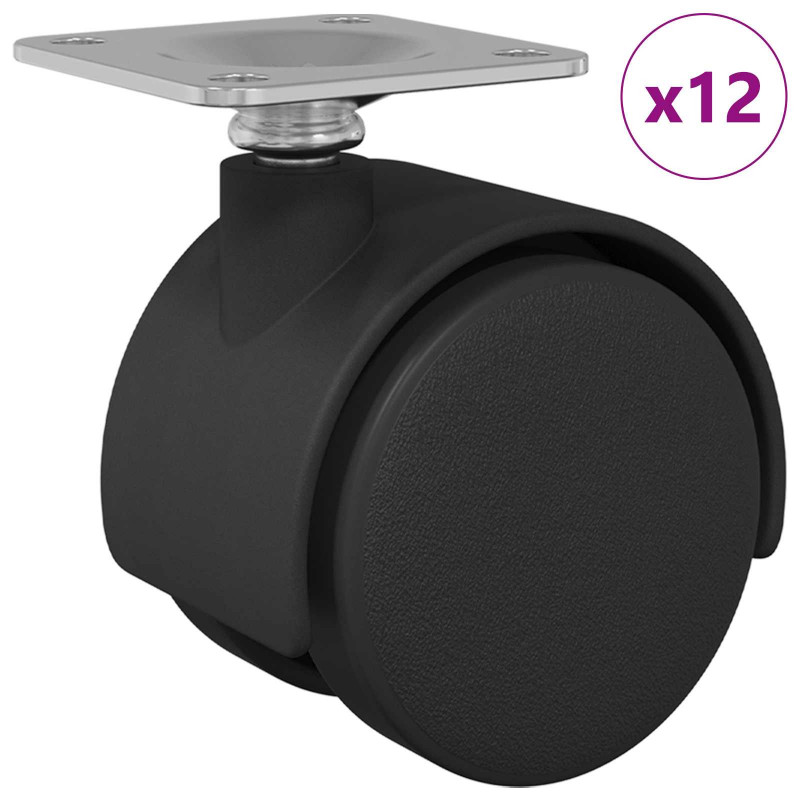 Obrotowe kółko 12 pcs Czarny 39,5 x 39,5 x 37,8 mm Żelazo i PP
