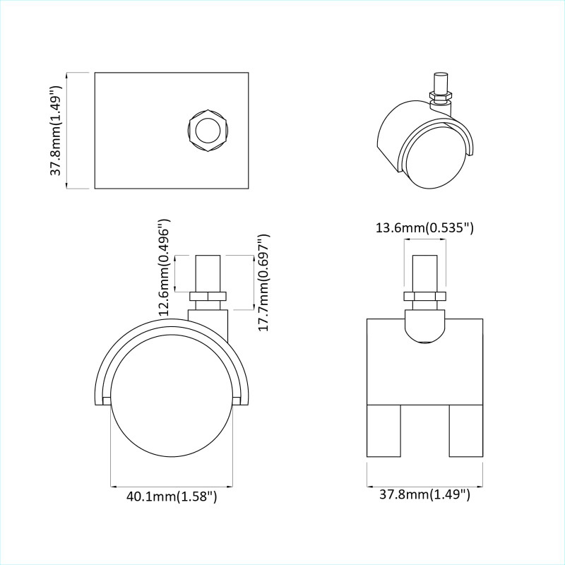 Kółka 2 pcs Czarny 40,1 x 37,8 mm PP i żelazo
