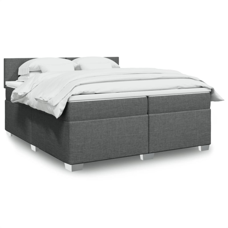 Łóżko kontynentalne z materacem, ciemnoszara tkanina 200x200 cm