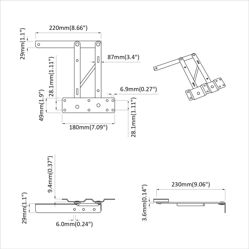 Mechanizm podnoszenia łóżka 2 pcs Czarny 340 x 95 x 40 mm