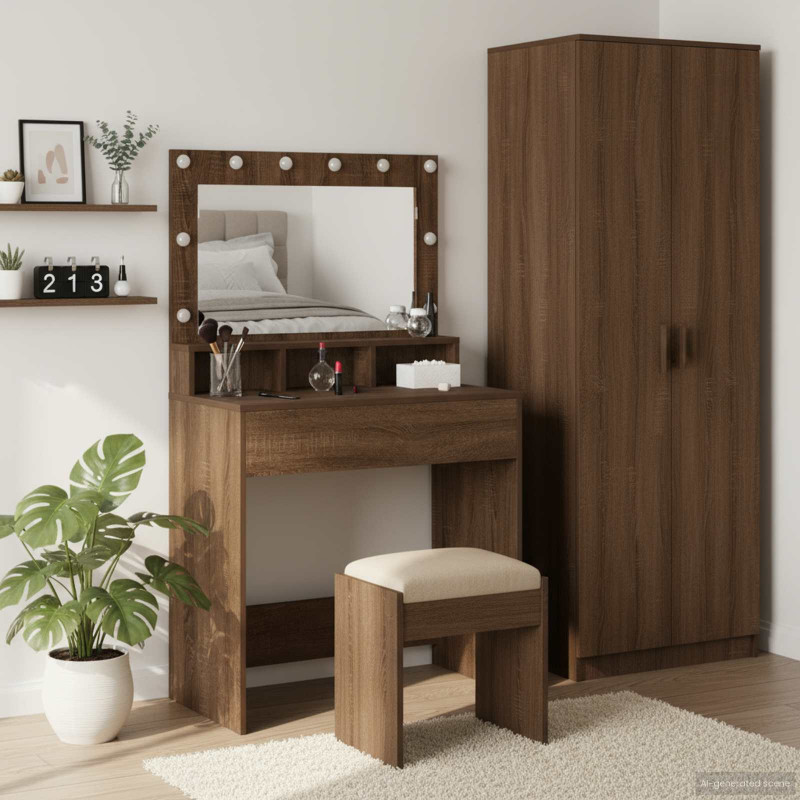 Toaletka Brązowy dąb 75,5 x 41 x 135 cm Materiał drewnopochodny