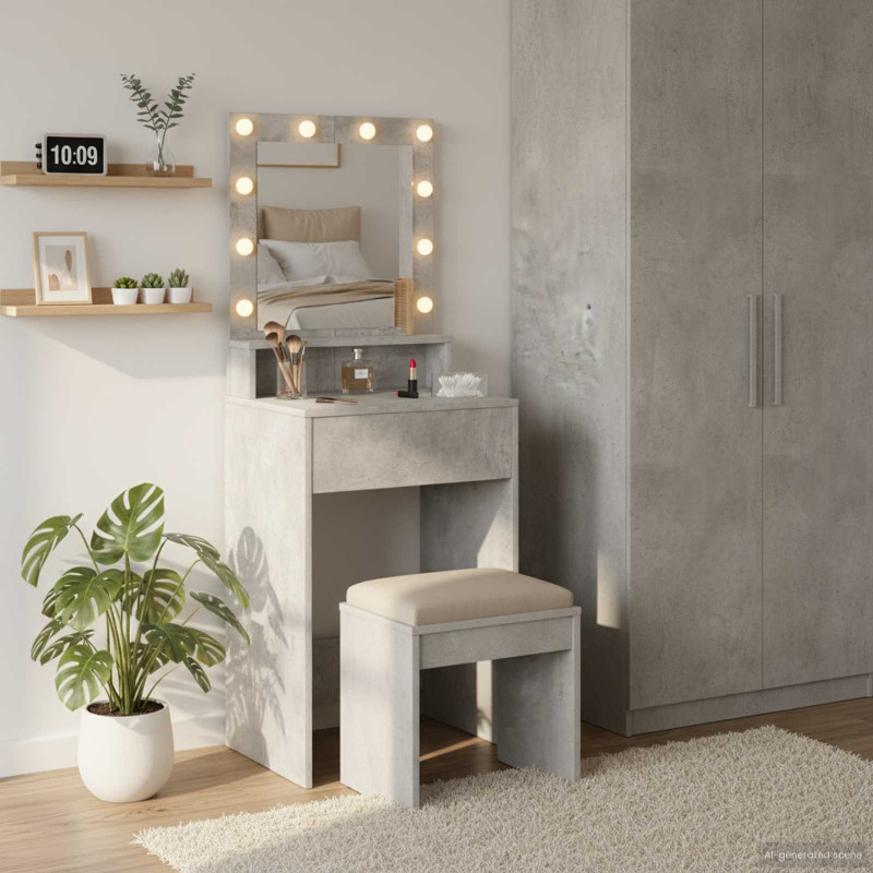 Toaletka z półką Z lustrem Betonowy szary 50 x 41 x 135 cm