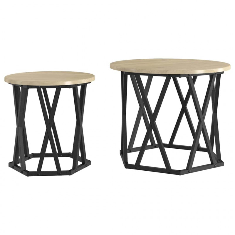 Stolik boczny 2 pcs Dąb Sonoma Drewno inżynieryjne i stal