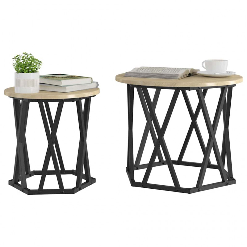 Stolik boczny 2 pcs Dąb Sonoma Drewno inżynieryjne i stal