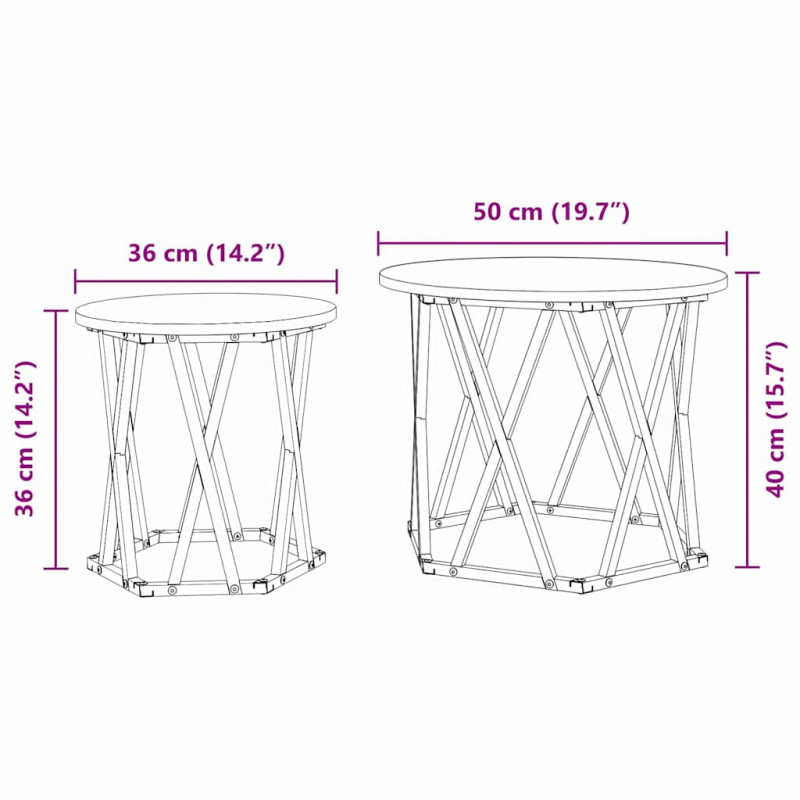 Stolik boczny 2 pcs Dąb Sonoma Drewno inżynieryjne i stal