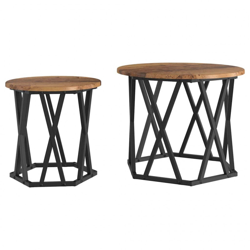 Stolik boczny 2 pcs drewno z odzysku Drewno inżynieryjne i stal
