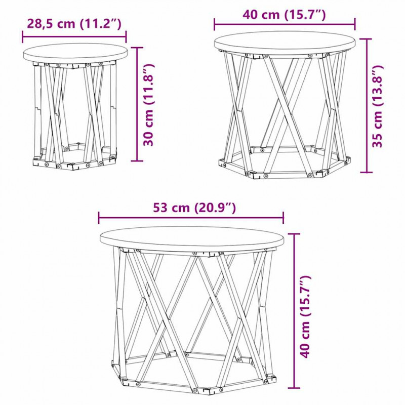 Stolik boczny do nestingu 3 pcs Dąb Sonoma