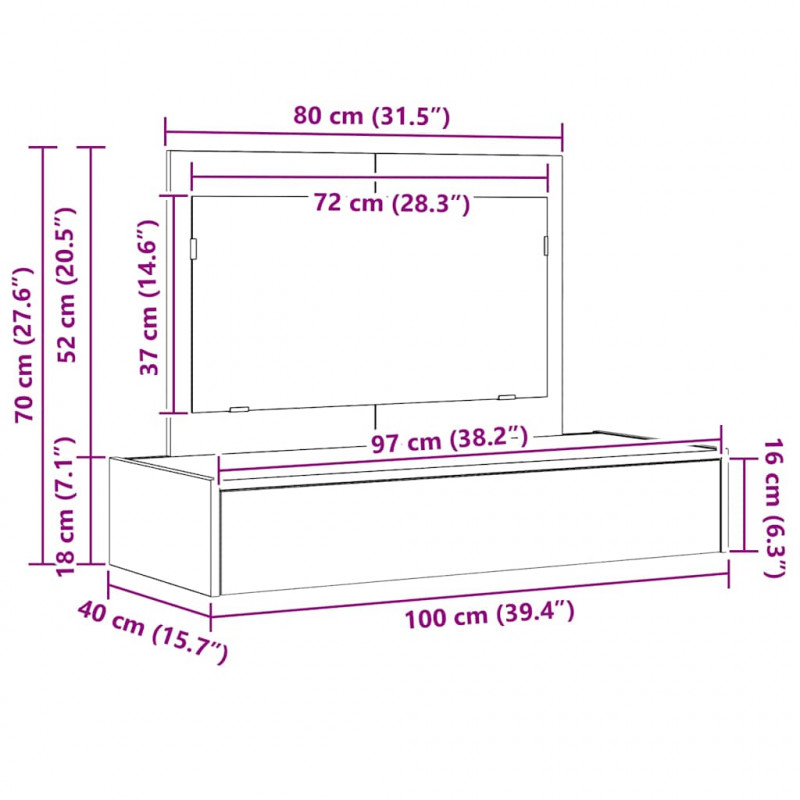 Toaletka Biały 100 x 40 x 70 cm Materiał drewnopochodny