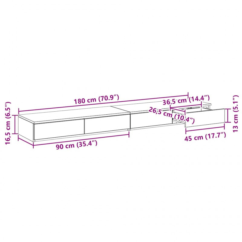 Szuflady do łóżka z szufladą Szary Sonoma 180 x 36,5 x 16,5 cm