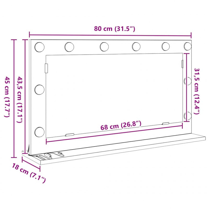 Lustro toaletowe Prostokątny Stare drewno 80 x 45 x 18 cm