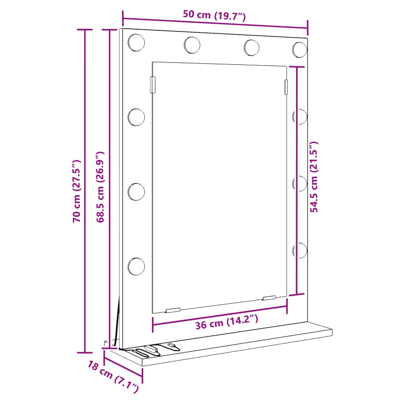 Lustro toaletowe Prostokątny Betonowy szary 70 x 50 x 18 cm