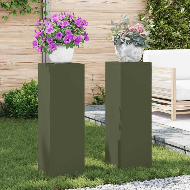 Stojak na rośliny 2 pcs oliwkowy 24 x 24 x 75 cm Stal