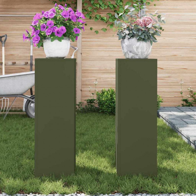 Stojak na rośliny 2 pcs oliwkowy 24 x 24 x 75 cm Stal