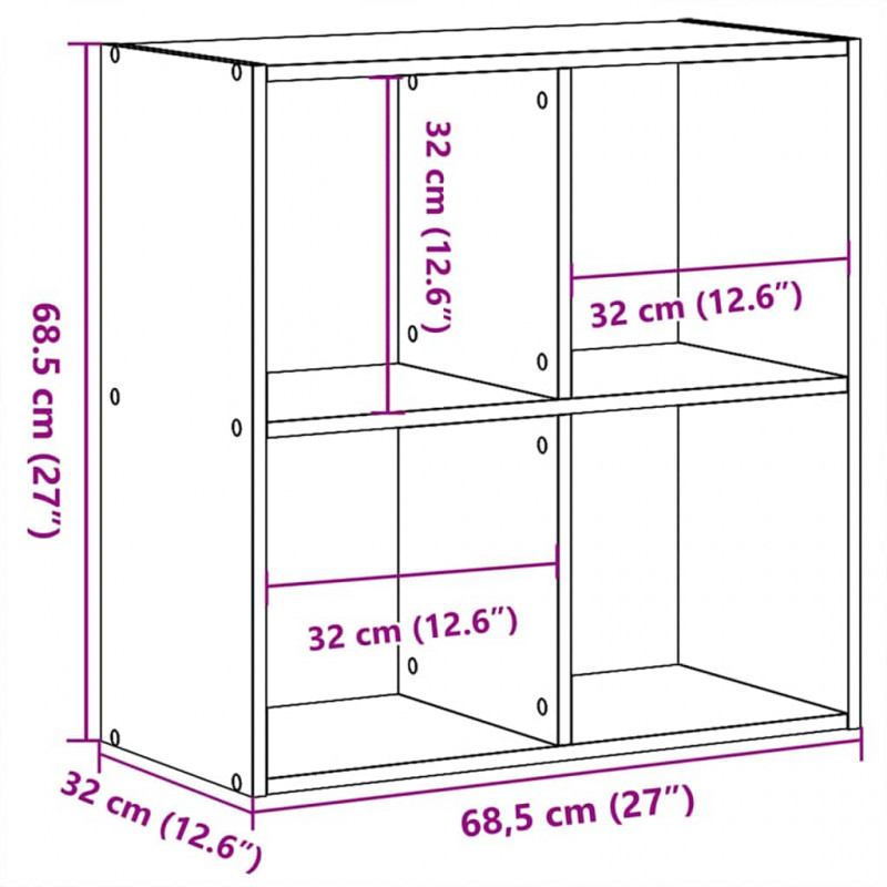 Regał Czarny dąb 68,5 x 32 x 68,5 cm Materiał drewnopochodny