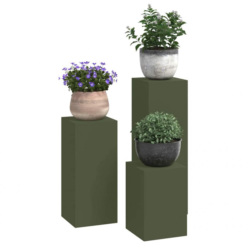 Stojak na rośliny 3 pcs oliwkowy Stal