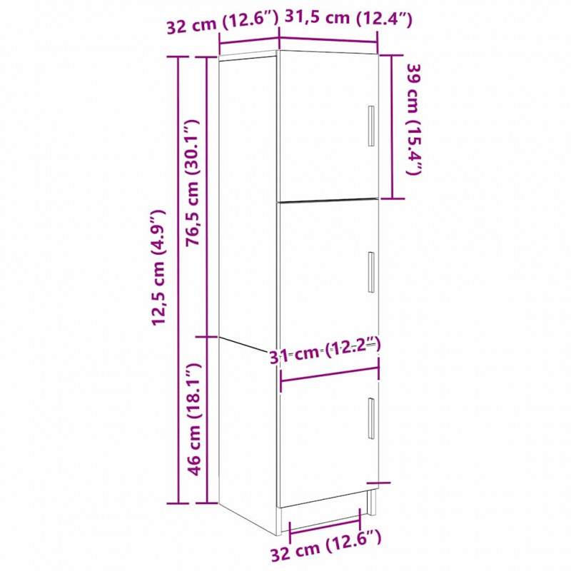 Highboard Czarny Dąb 31.5 x 32 x 122.5 cm