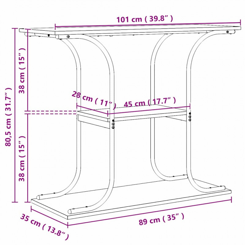 Konsola Czarny Dąb 101 x 35 x 80,5 cm Materiał drewnopochodny