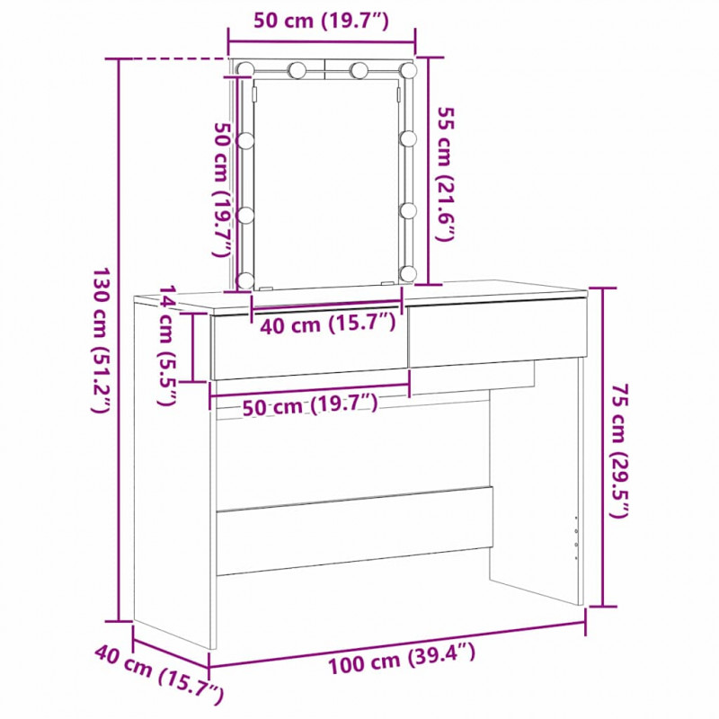Toaletka Stare drewno 100 x 40 x 130 cm Materiał drewnopochodny