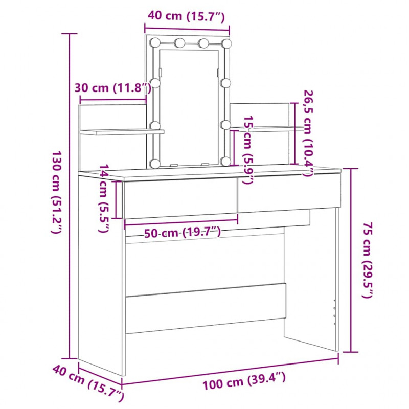 Toaletka Czarny Dąb 100 x 40 x 130 cm Materiał drewnopochodny