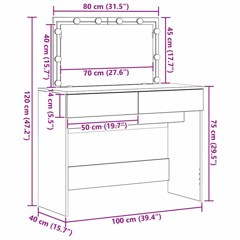 Toaletka Stare drewno 100 x 40 x 120 cm Materiał drewnopochodny