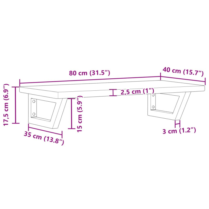 Półka ścienna pod umywalkę, stal i lite drewno dębowe
