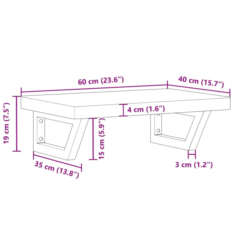 Półka ścienna pod umywalkę, stal i lite drewno bukowe