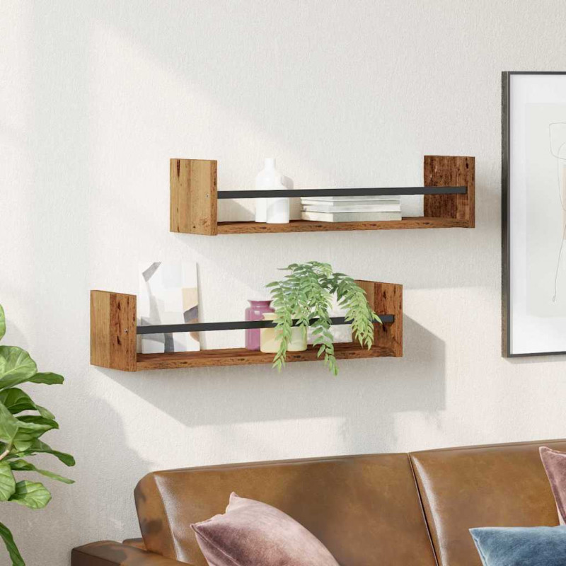 Półka ścienna 2 pcs Stare drewno 60 x 16 x 14 cm