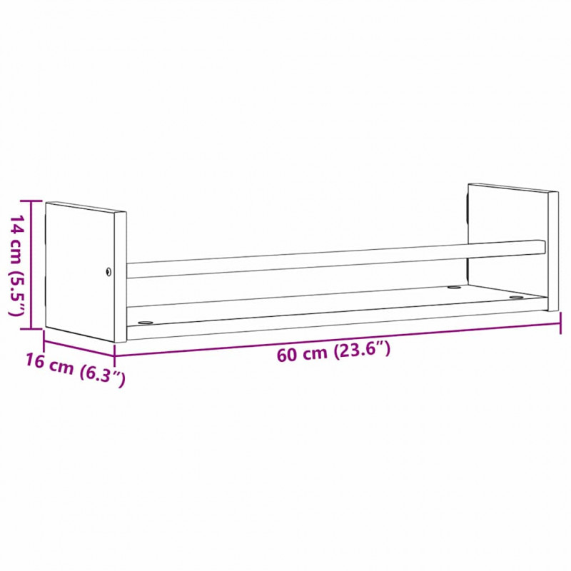 Półka ścienna 2 pcs Dąb rzemieślniczy 60 x 16 x 14 cm