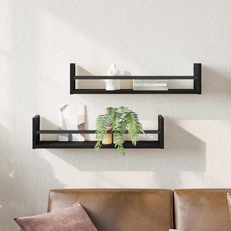 Półka ścienna 2 pcs Czarny Dąb 60 x 16 x 14 cm