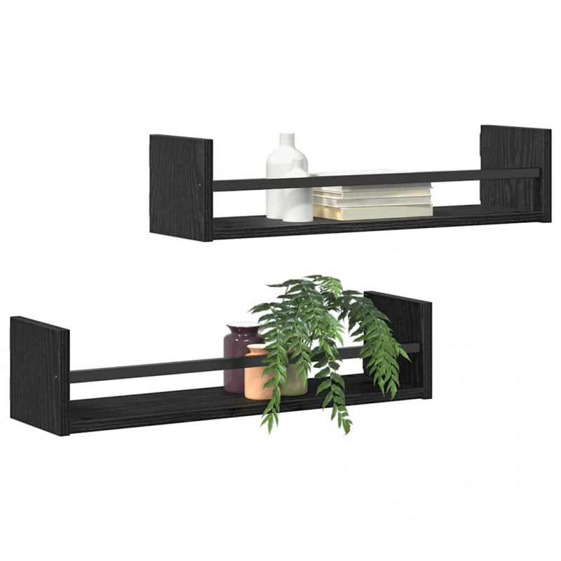 Półka ścienna 2 pcs Czarny Dąb 60 x 16 x 14 cm