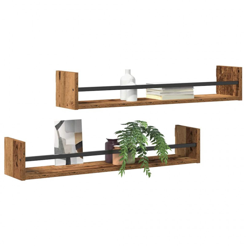 Półka ścienna 2 pcs Stare drewno 80 x 16 x 14 cm