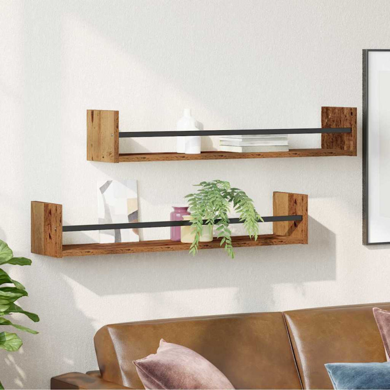 Półka ścienna 2 pcs Stare drewno 80 x 16 x 14 cm
