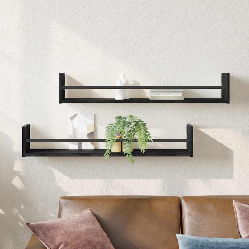 Półka ścienna 2 pcs Czarny Dąb 80 x 16 x 14 cm