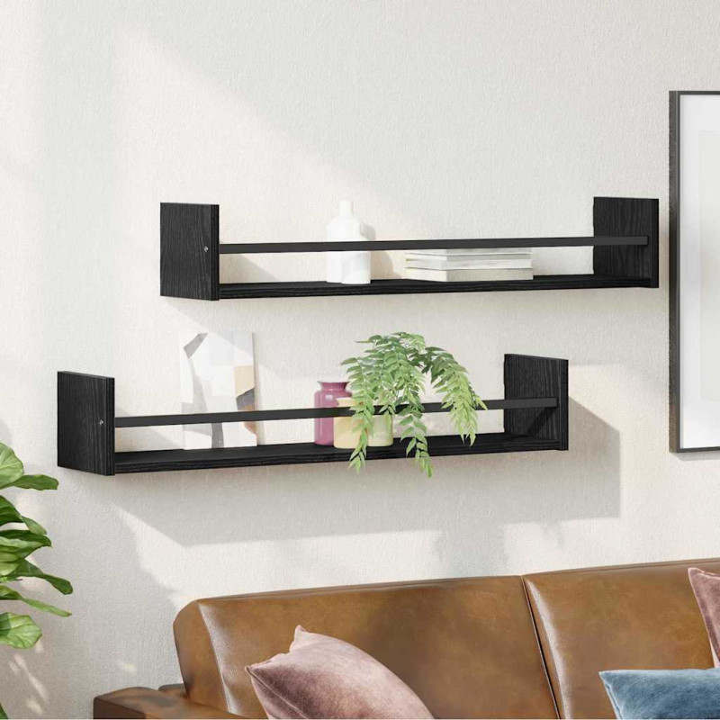 Półka ścienna 2 pcs Czarny Dąb 80 x 16 x 14 cm