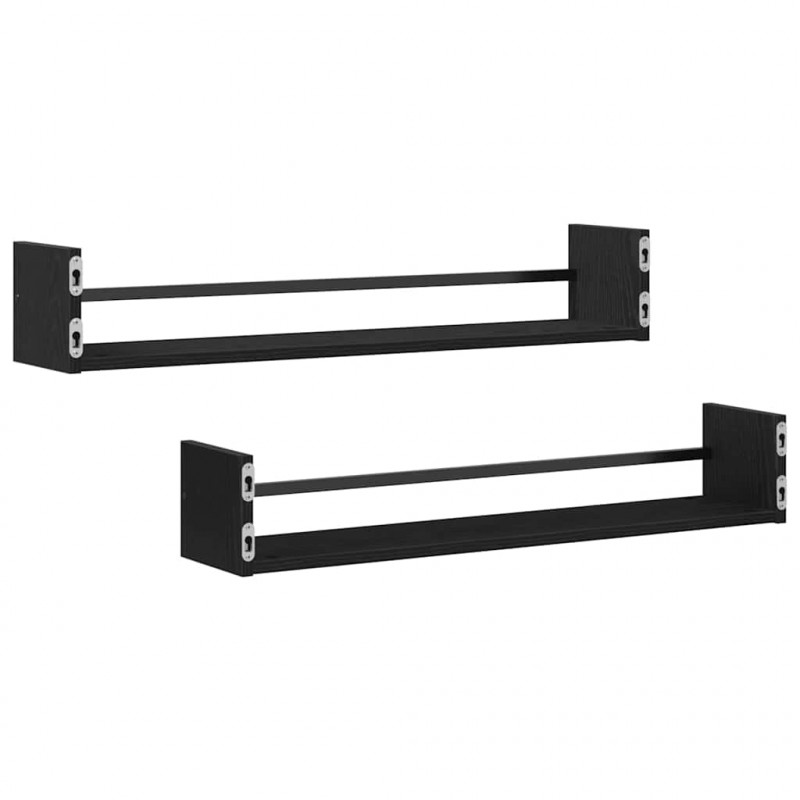 Półka ścienna 2 pcs Czarny Dąb 80 x 16 x 14 cm