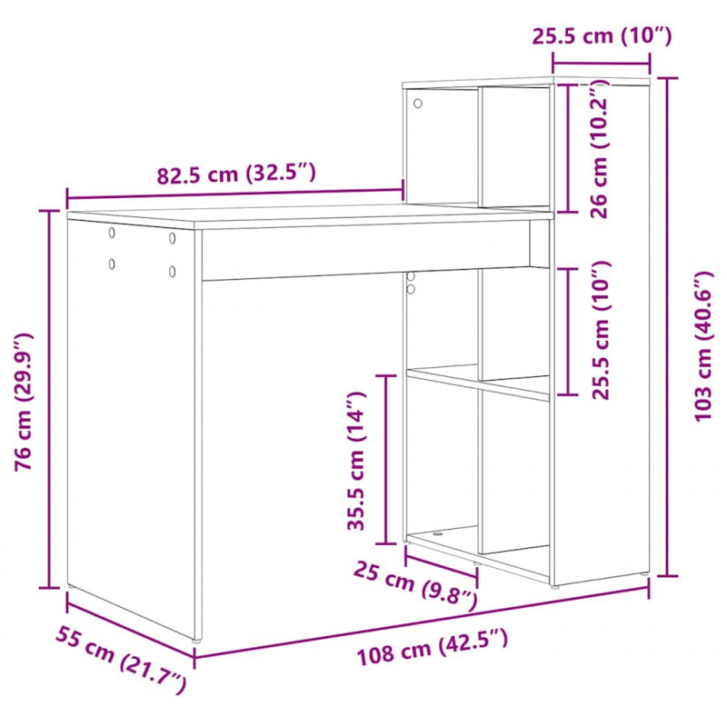Biurko Czarny Dąb 108 x 55 x 103.5 cm Materiał drewnopochodny