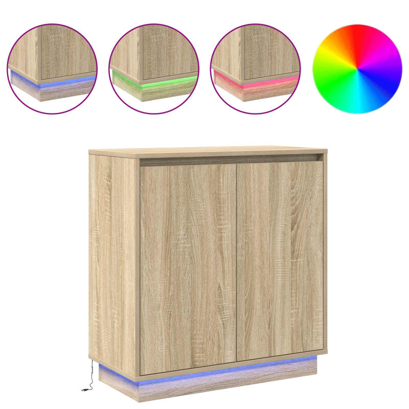 Komoda LED Dąb Sonoma 71 x 34,5 x 75 cm Materiał drewnopochodny